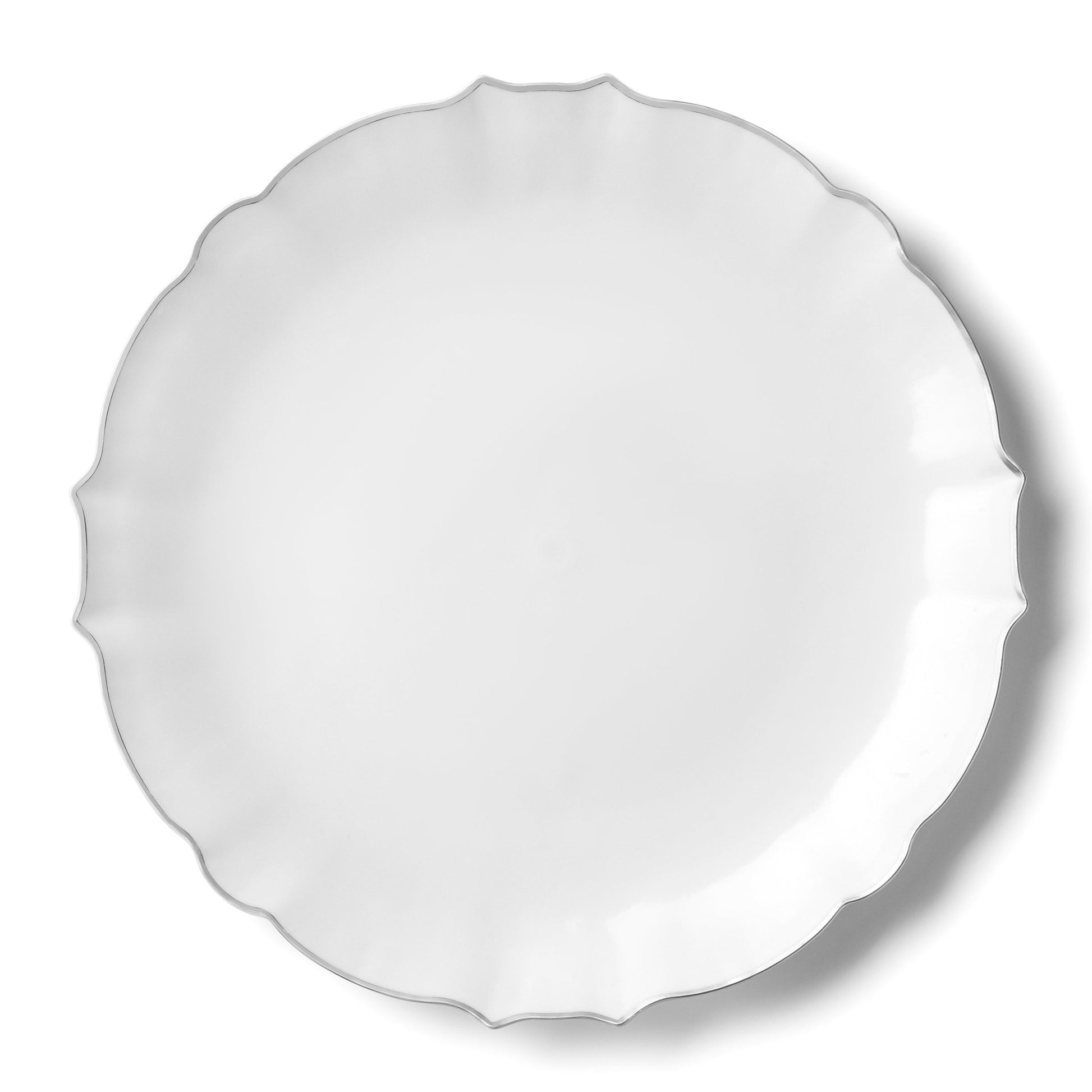 White and Silver Round Plastic Plates 10 Count - Luxe Plate Pro Linens