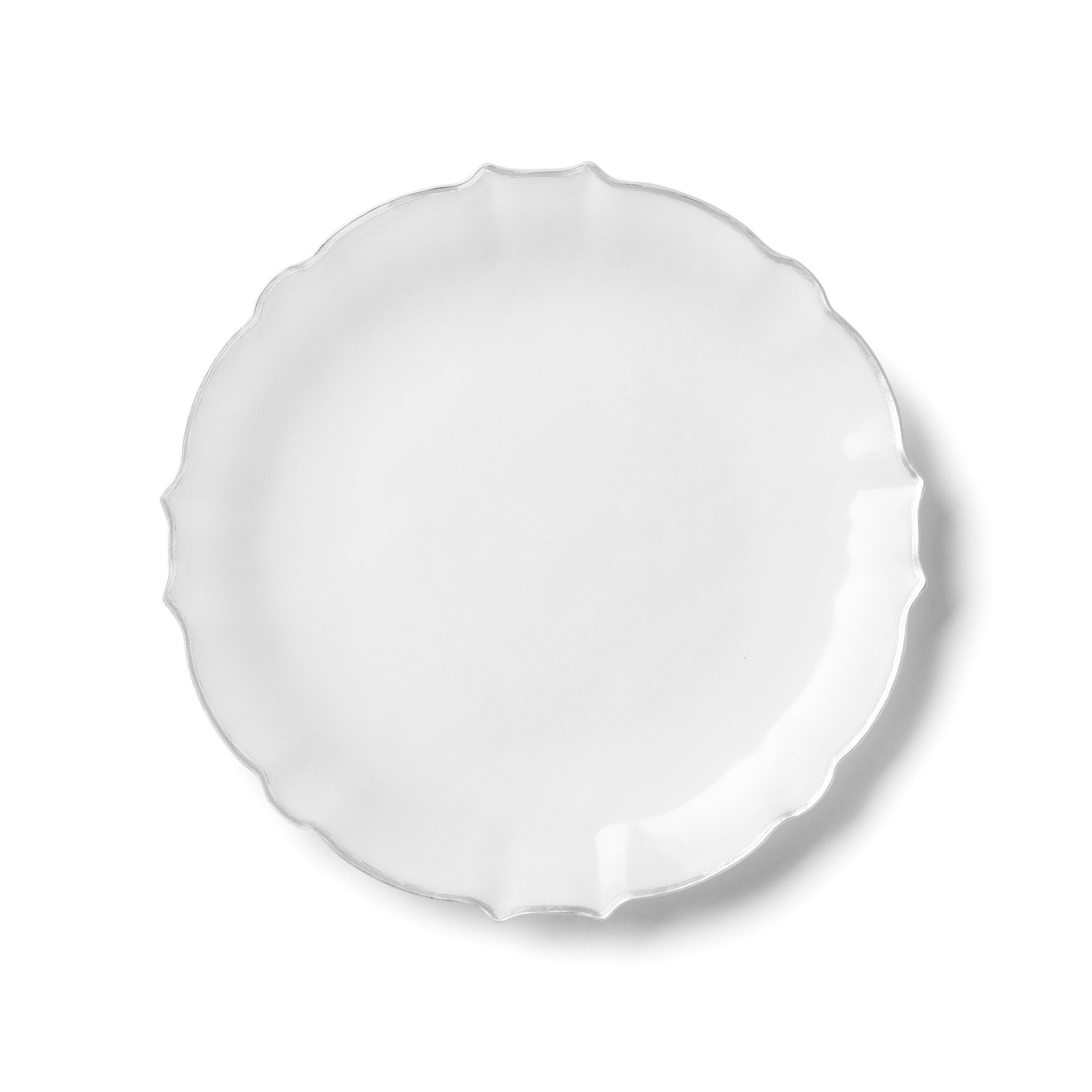 White and Silver Round Plastic Plates 10 Count - Luxe - Pro Linens