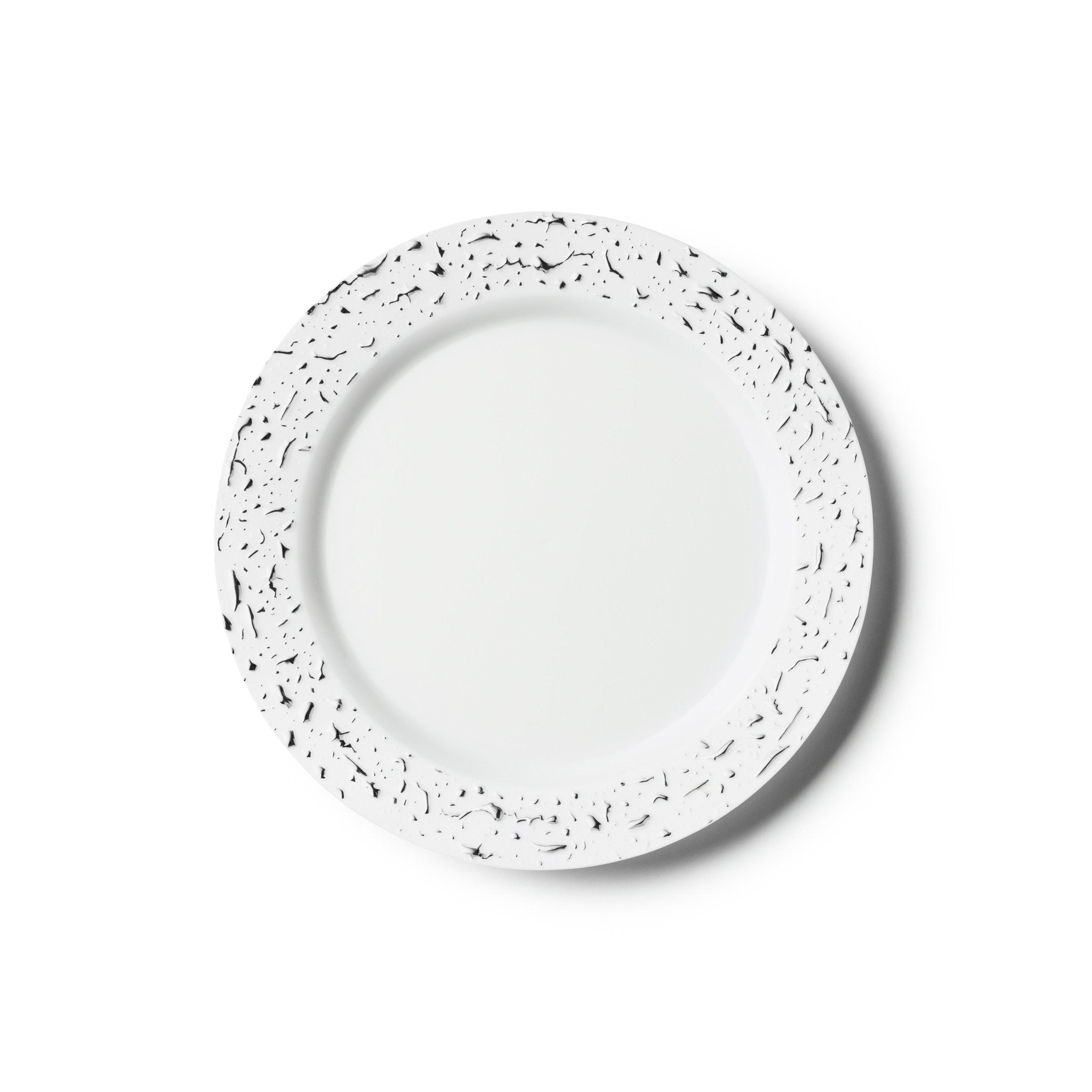 White and Silver Round Plastic Plates 10 Count - Pebbled - Pro Linens