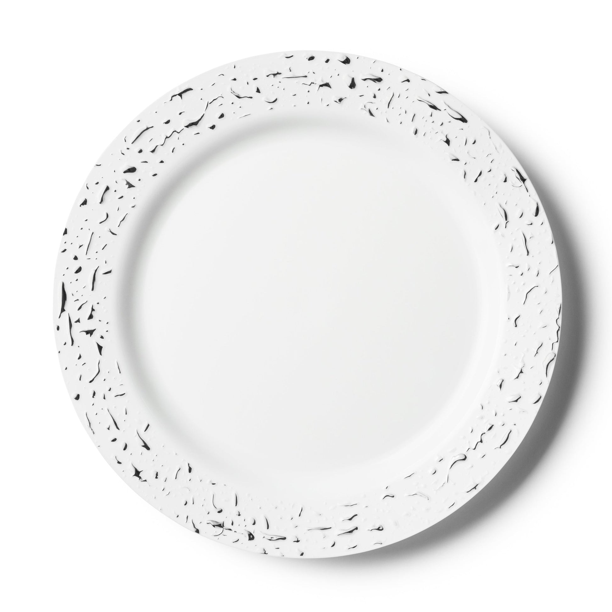 White and Silver Round Plastic Plates 10 Count - Pebbled Plate Pro Linens