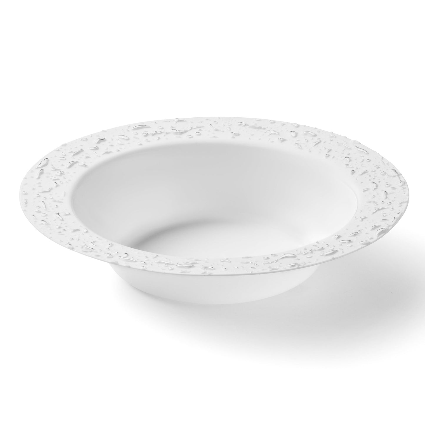 White and Silver Round Plastic Plates 10 Count - Pebbled Plate Pro Linens