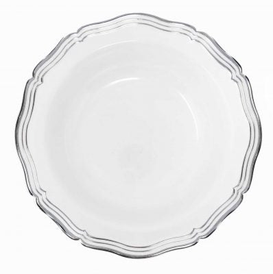 White and Silver Round Plastic Plates 10 Pack - Aristocrat Plate Pro Linens