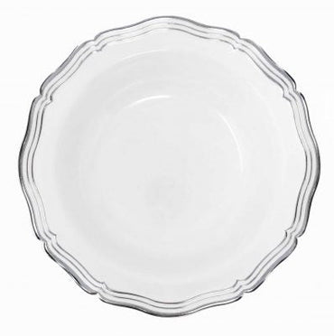 White and Silver Round Plastic Plates 10 Pack - Aristocrat - Pro Linens