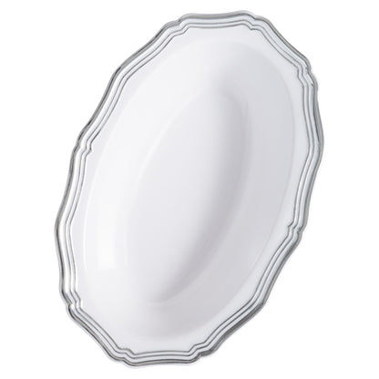 White and Silver Round Plastic Plates 10 Pack - Aristocrat Plate Pro Linens