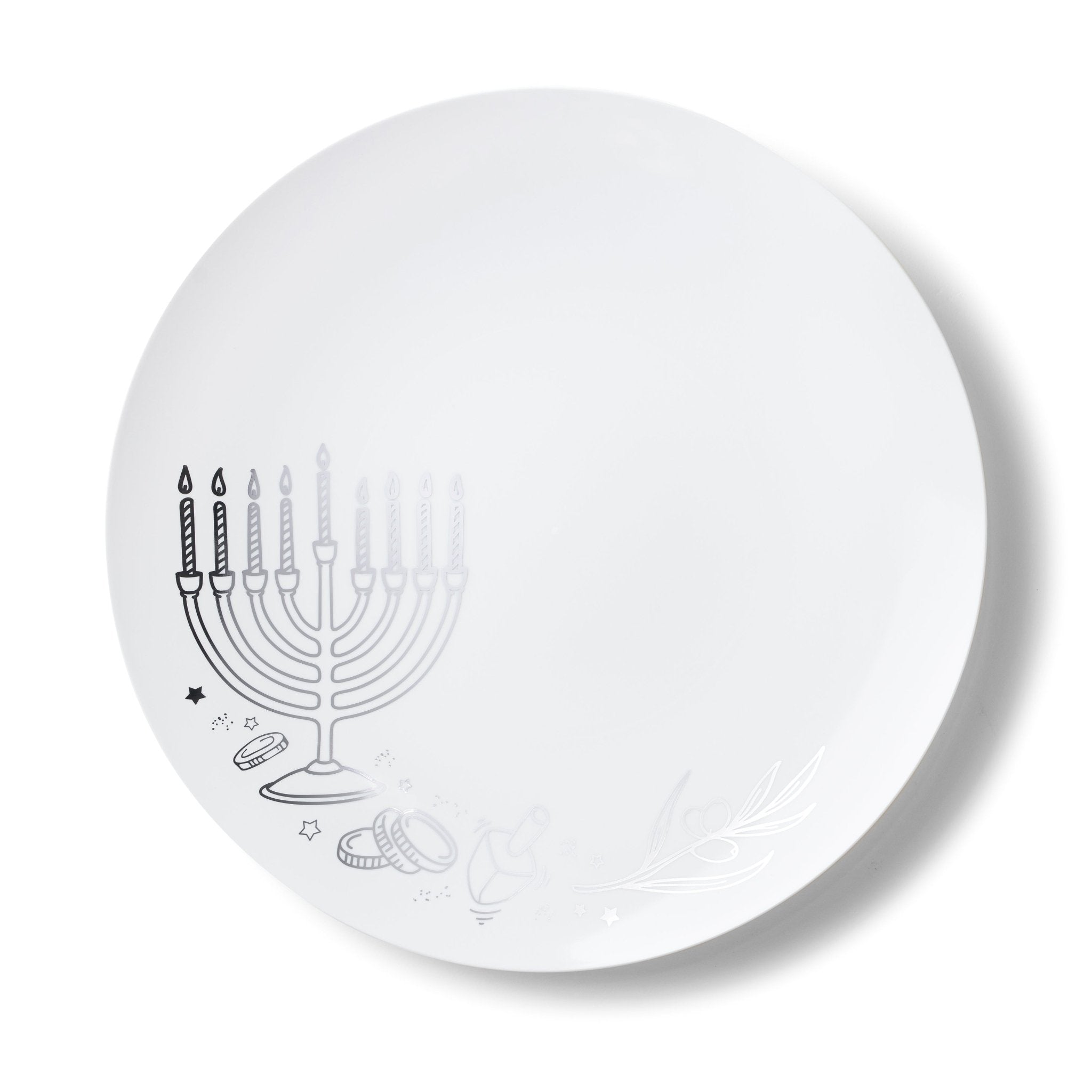 White and Silver Round Plastic Plates 10 Pack - Chanukah - Pro Linens