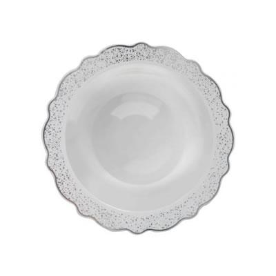 White and Silver Round Plastic Plates - Confetti - Pro Linens