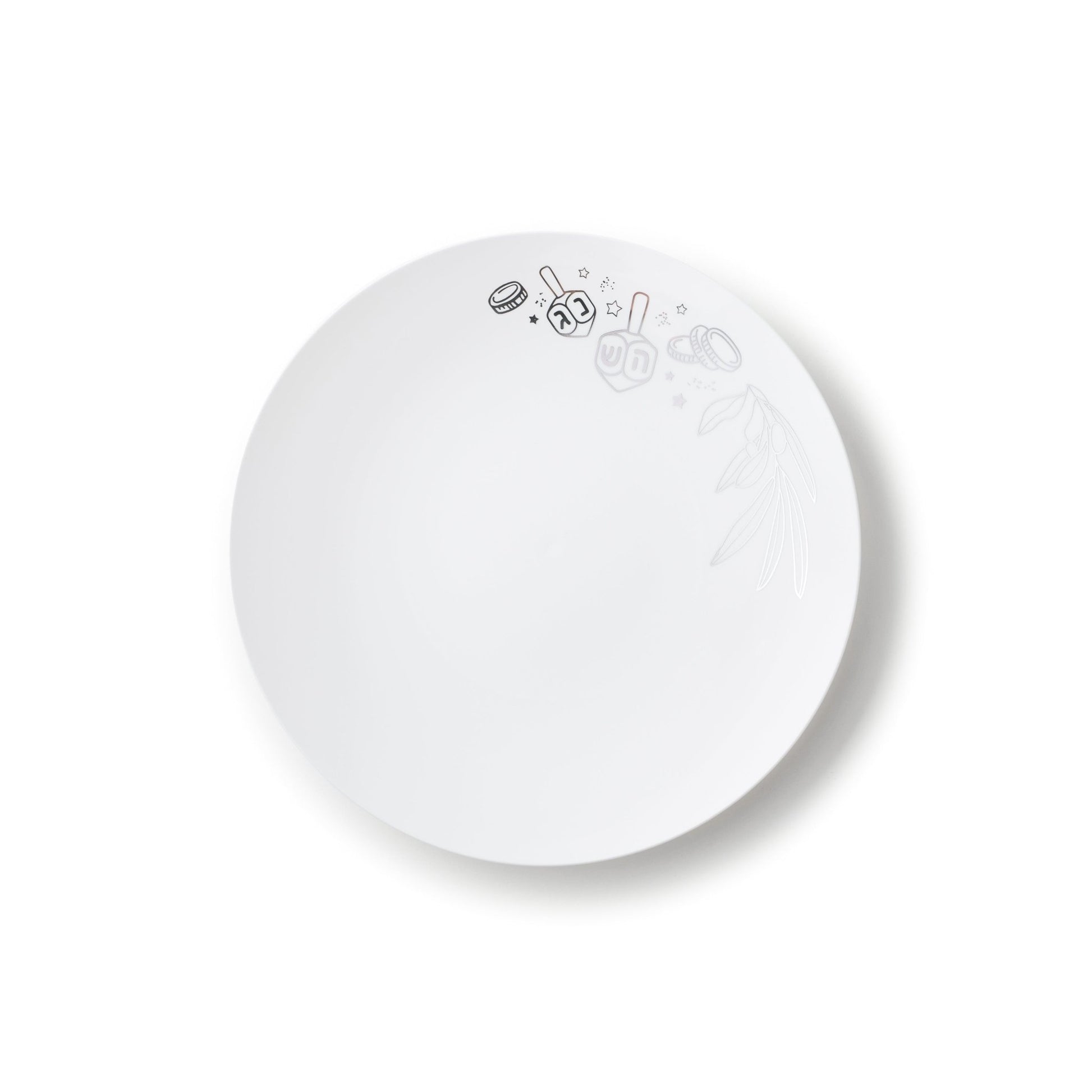 White and Silver Round Plastic Plates - Garden Edge Plate Pro Linens