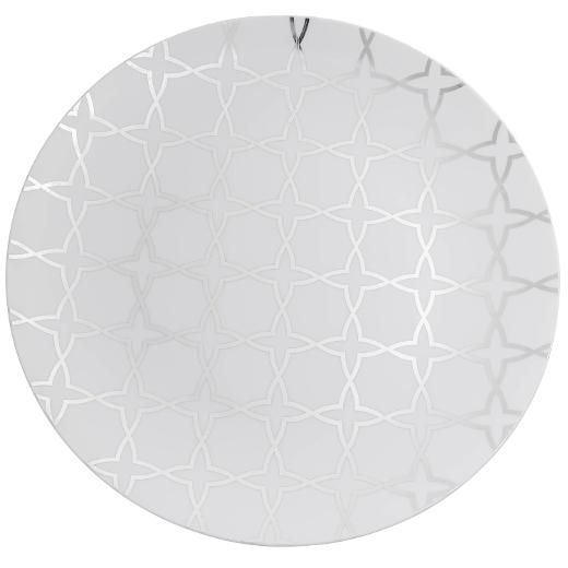 White and Silver Round Plastic Plates - Geo - Pro Linens