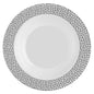 White and Silver Round Plastic Plates - Hammered Plate Pro Linens