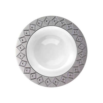 White and Silver Round Plastic Plates - Imperial - Pro Linens