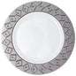 White and Silver Round Plastic Plates - Imperial Plate Pro Linens