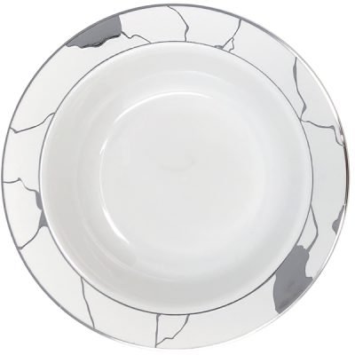 White and Silver Round Plastic Plates - Marble - Pro Linens