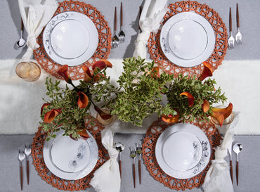 White and Silver Round Plastic Plates - Orchid - Pro Linens