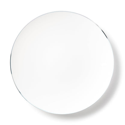 White and Silver Round Plastic Plates - Organic Plate Pro Linens