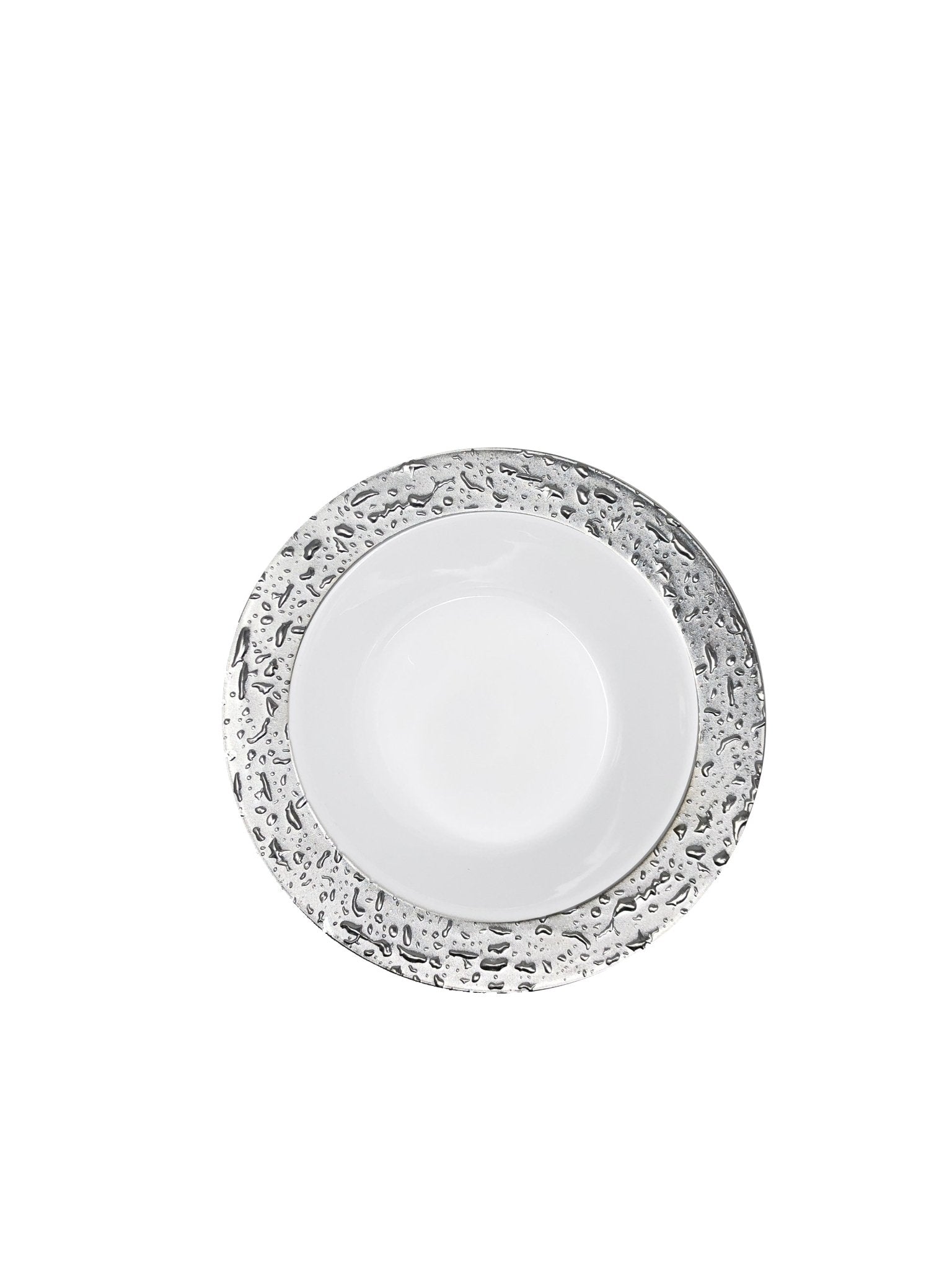 White and Silver Round Plastic Plates - Ros'ee Plate Pro Linens