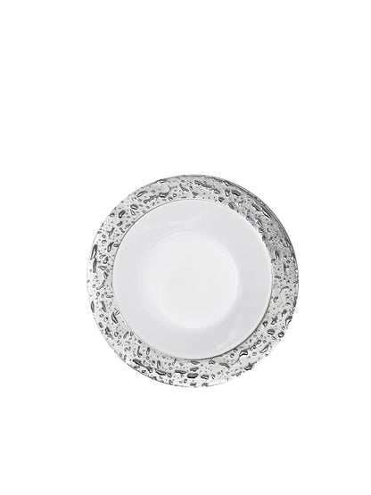 White and Silver Round Plastic Plates - Ros'ee Plate Pro Linens