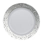 White and Silver Round Plastic Plates - Ros'ee Plate Pro Linens