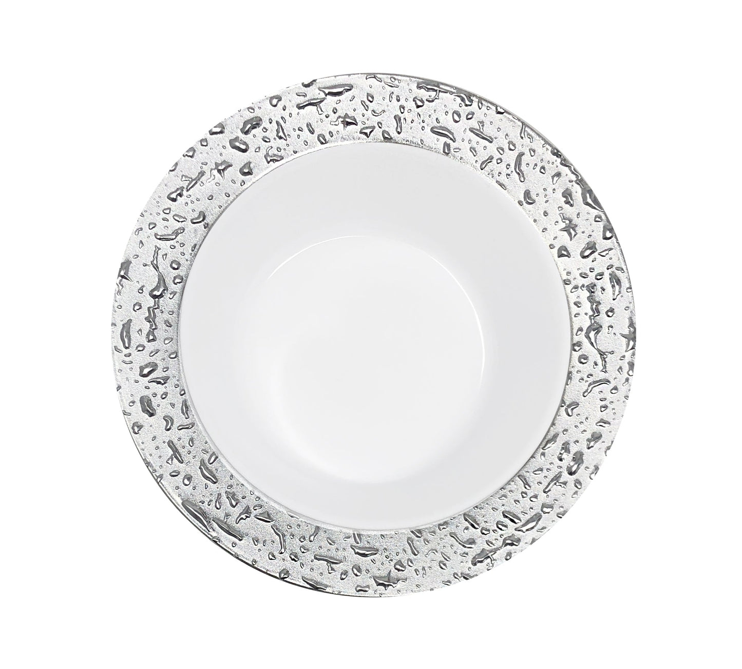 White and Silver Round Plastic Plates - Ros'ee Plate Pro Linens