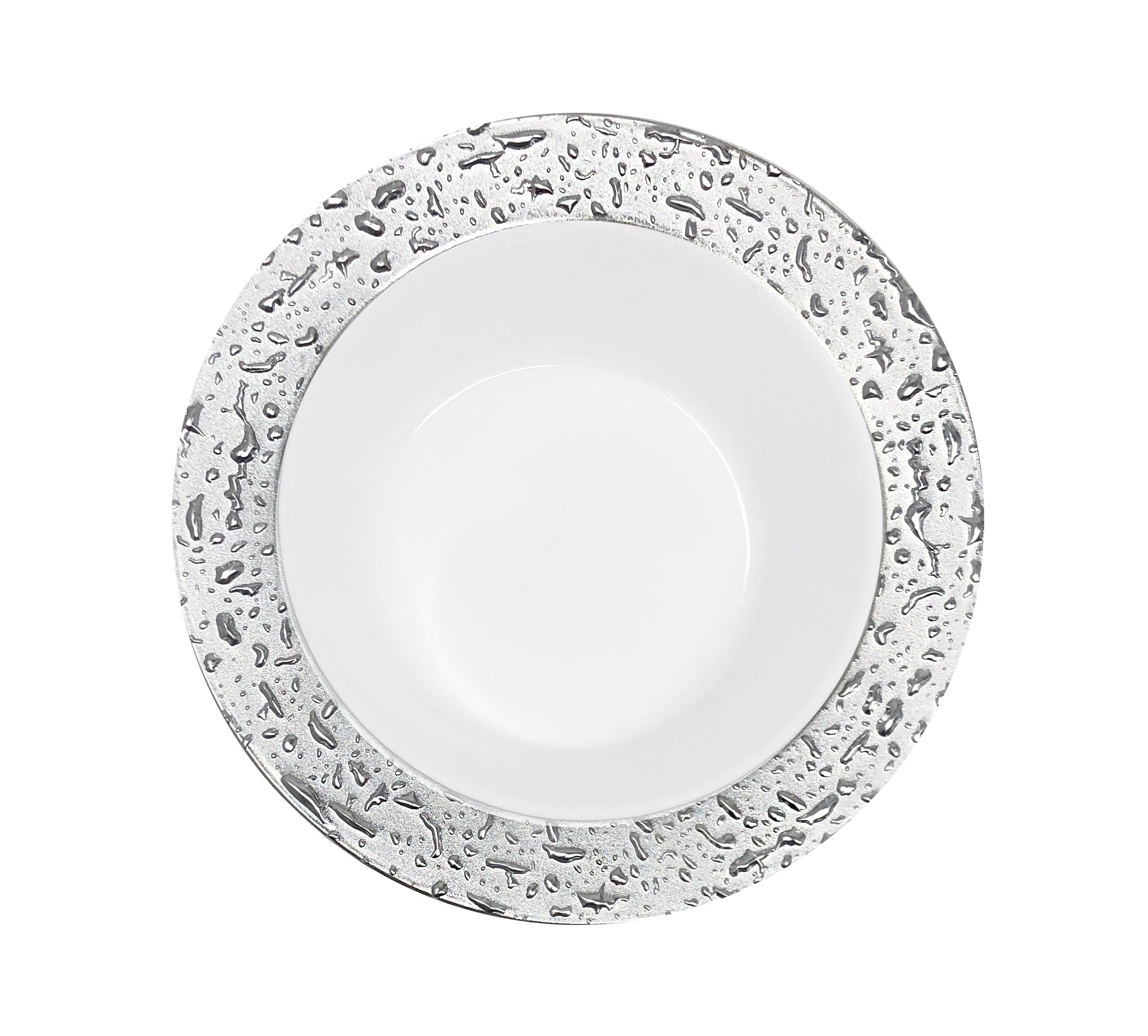 White and Silver Round Plastic Plates - Ros'ee - Pro Linens