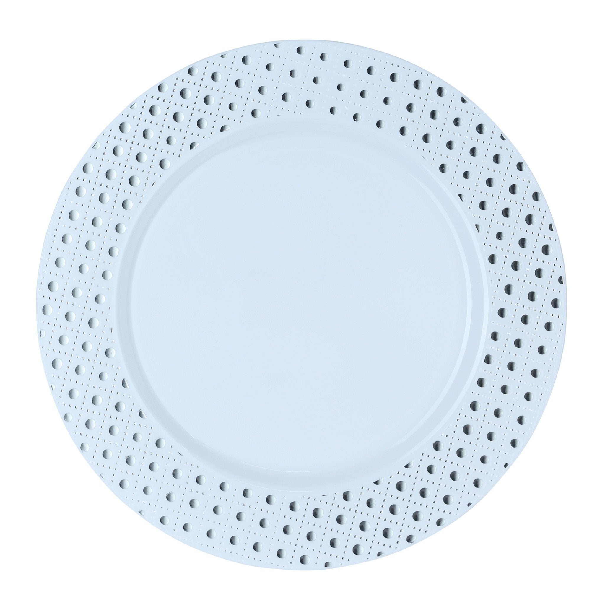 White and Silver Round Plastic Plates - Sphere - Pro Linens