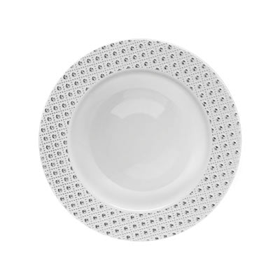 White and Silver Round Plastic Plates - Sphere - Pro Linens