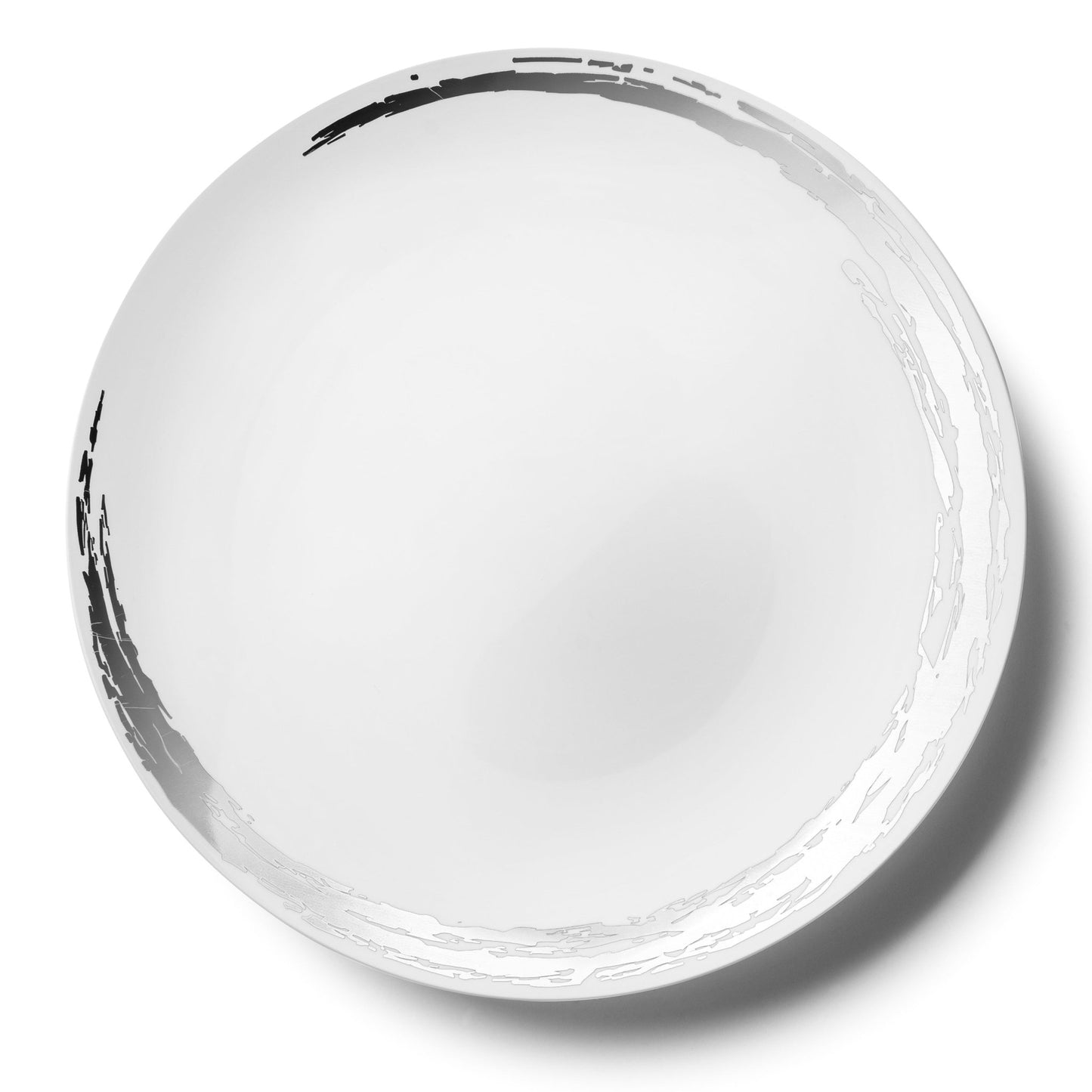 White and Silver Round Plastic Plates - Whisk Plate Pro Linens