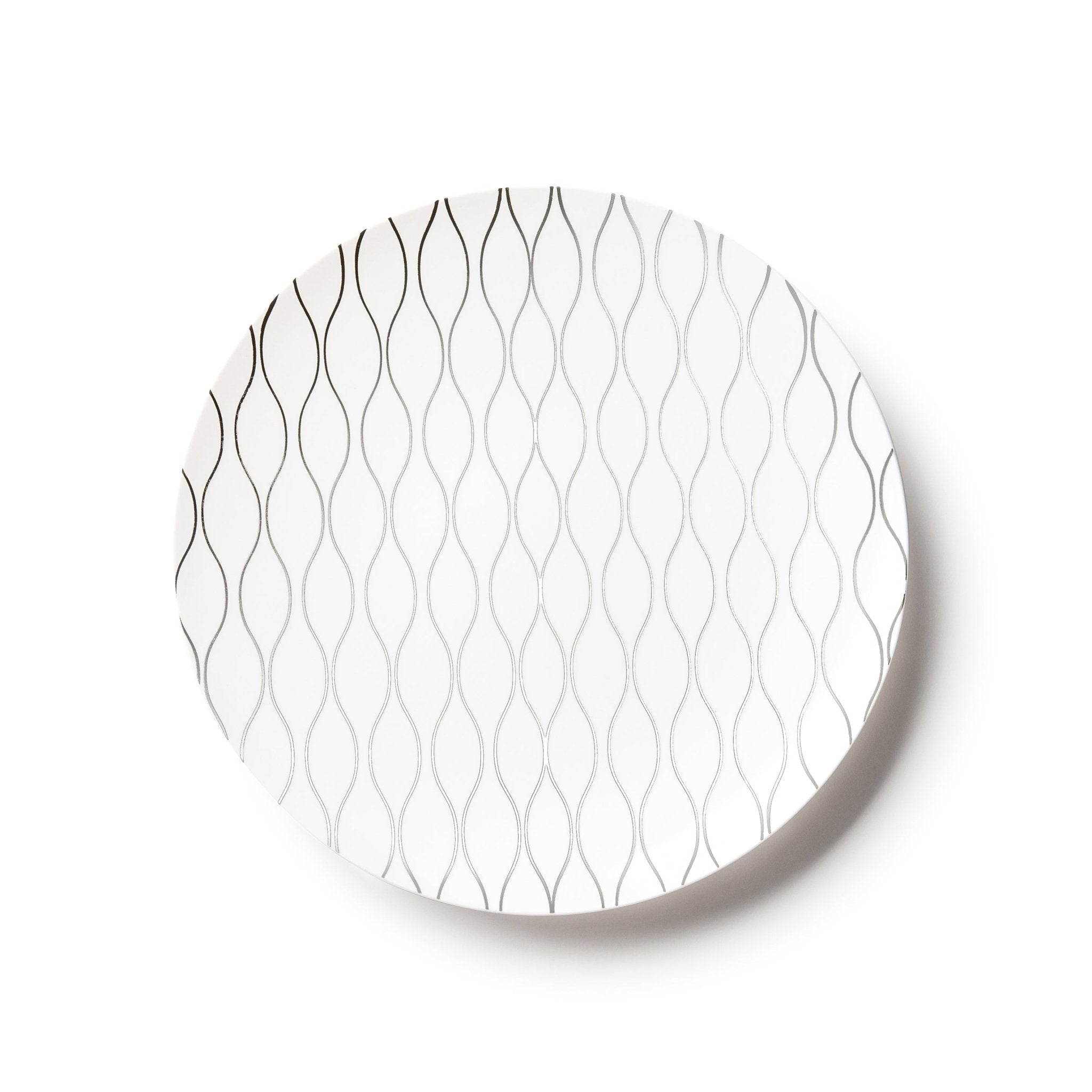 White and Silver Round Plastic Plates - Whisk - Pro Linens