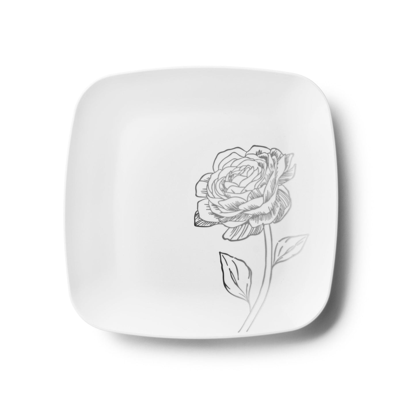 White and Silver Square Plastic Plates - Peony Plate Pro Linens