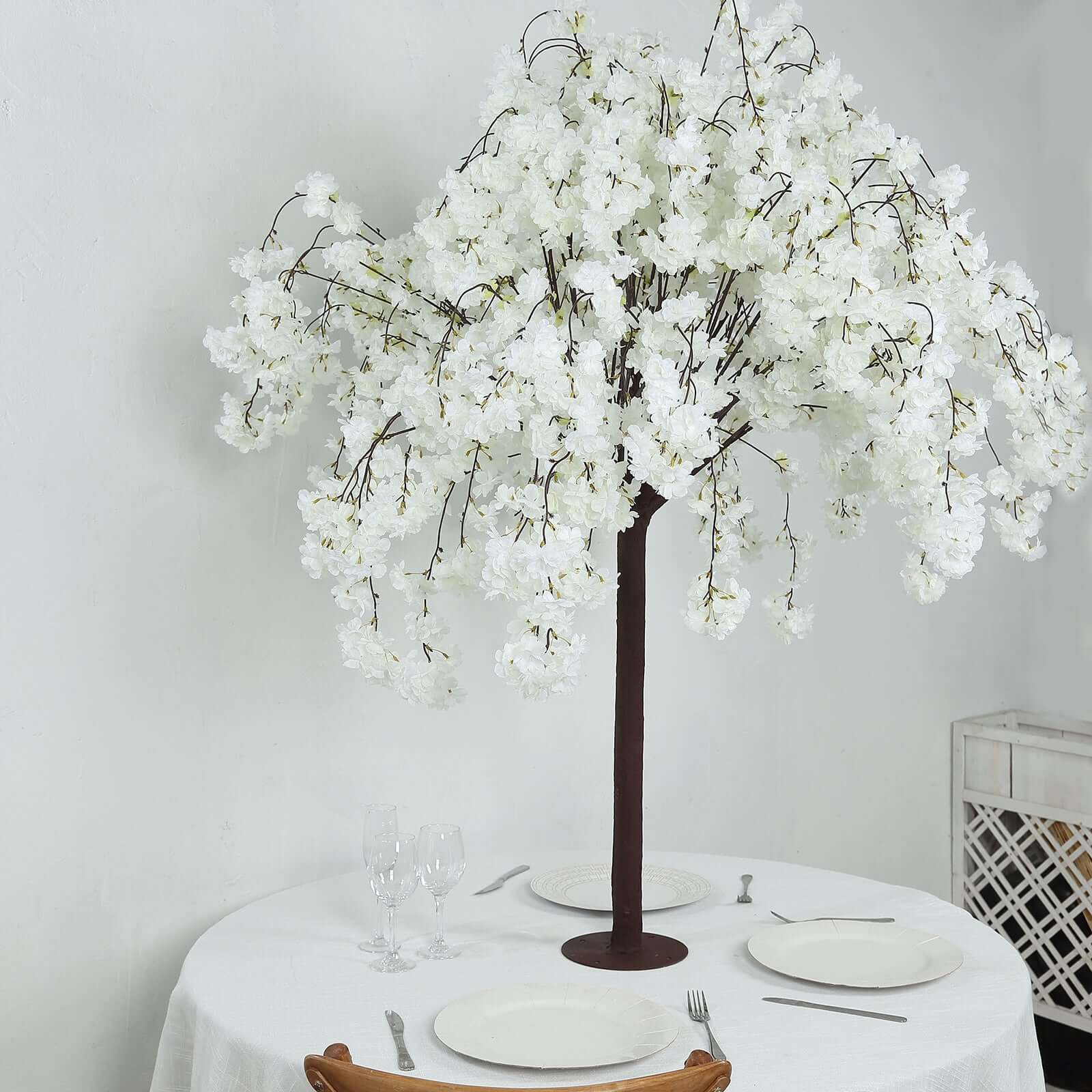 White Artificial Cherry Blossom Wishing Tree, 5ft Silk Sakura Flowers Fake Tree Wedding Decor With Detachable Metal Base Pro Linens