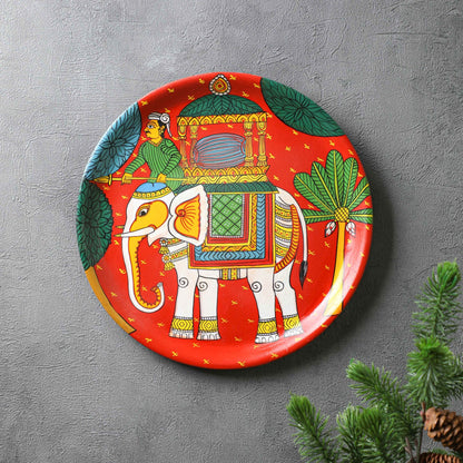 White Elephant Ride Cheriyal Wall Plate - 12" Cheriyal Art PRO Indian