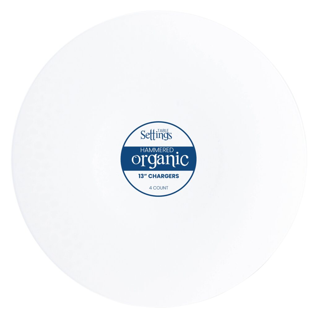 White Hammered 13″ Round Plastic Charger Plate - 4 Pack - Pro Linens