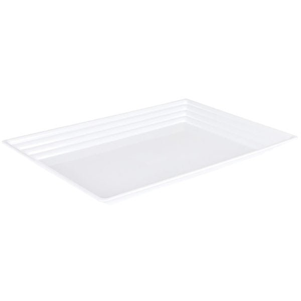 White Leveled Rectangular Plastic Serving Tray - 2 Count - Pro Linens