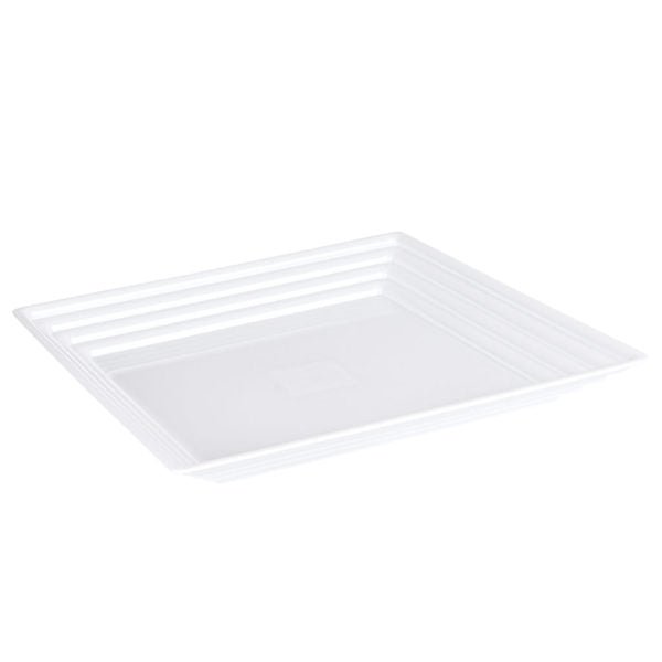 White Leveled Square Plastic Serving Tray - 2 Count - Pro Linens