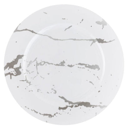 White Marble Chargers 13″ Round Plastic Charger Plate - 4 Pack - Pro Linens