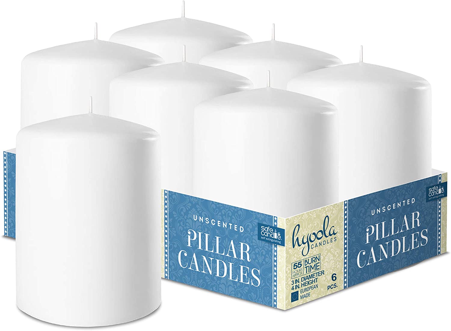 White Pillar Candles Unscented Dripless Clean Burning Smokeless Dinner Candle 3" x 4" 6 Pack - Pro Linens