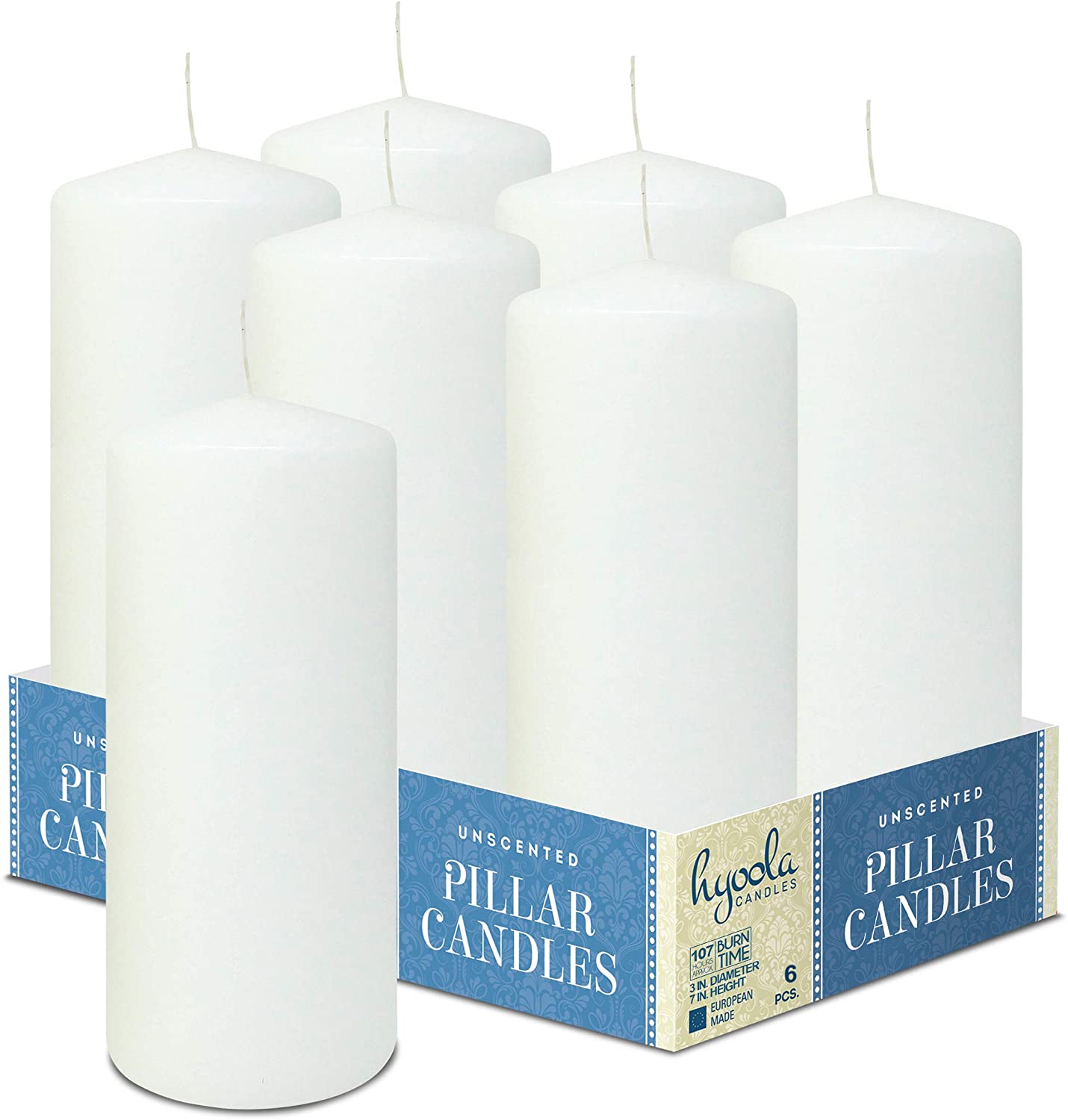 White Pillar Candles Unscented Dripless Clean Burning Smokeless Dinner Candle 3" x 7" 6 Pack - Pro Linens