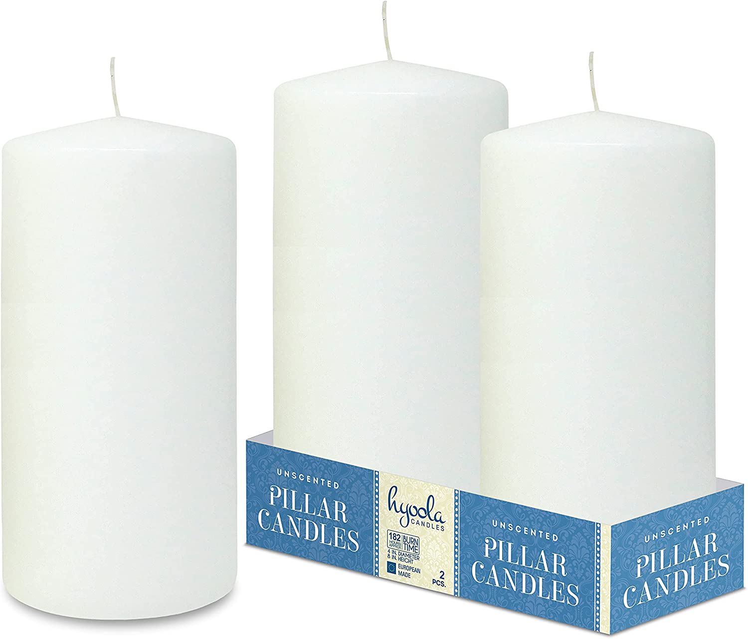 White Pillar Candles Unscented Dripless Clean Burning Smokeless Dinner Candle 4" x 8" 2 Pack - Pro Linens