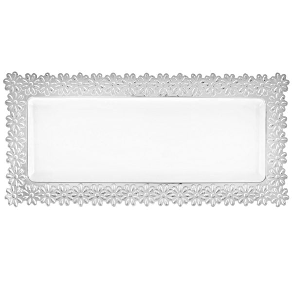 White Plastic Oblong Flower Design Tray - 2 Count - Pro Linens