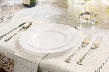 White Round Plastic Dinner Plates - Elegant - Pro Linens