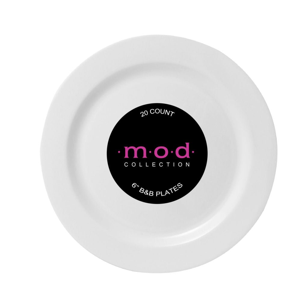 White Round Plastic Plates 20 Pack - Mod - Pro Linens