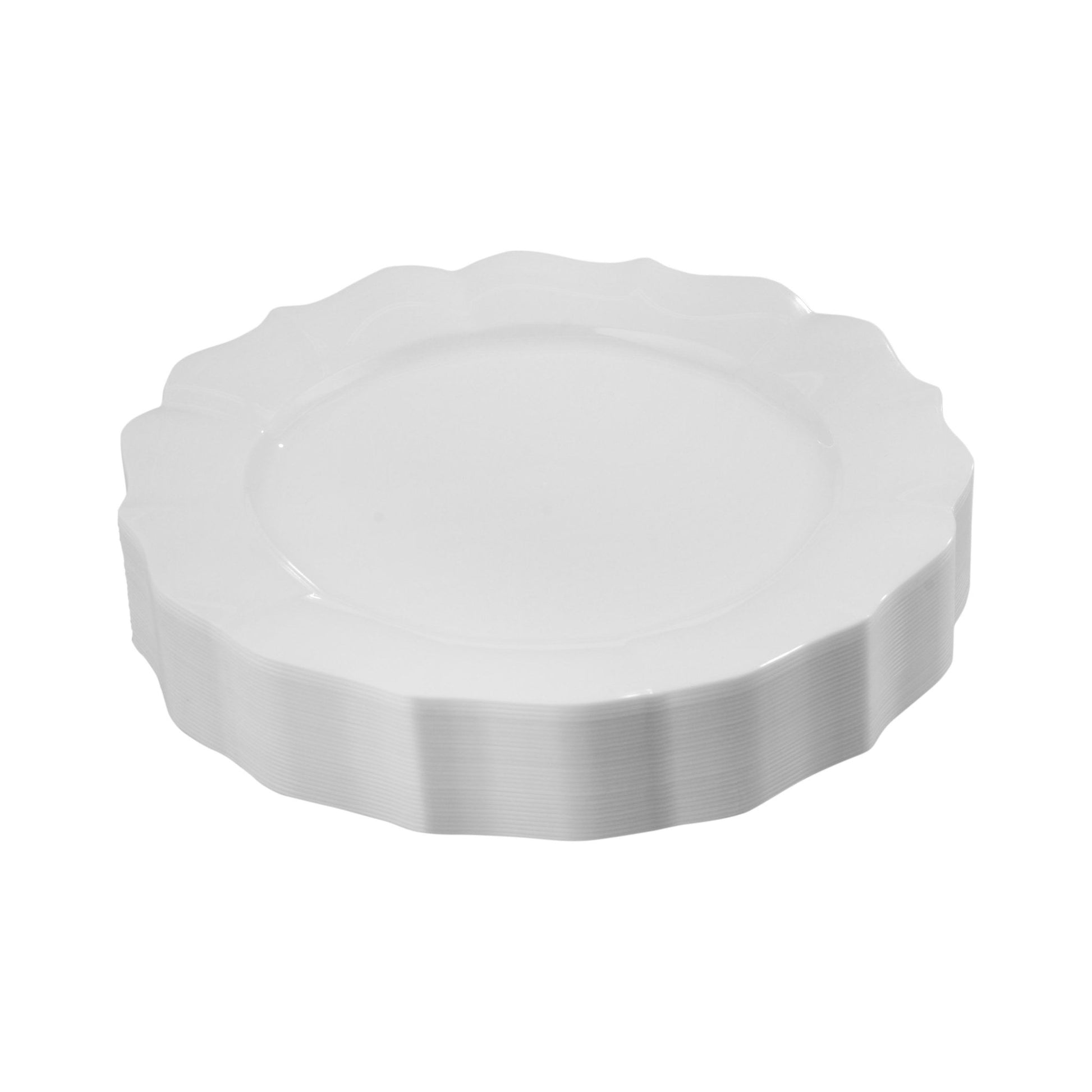 White Round Plastic Plates - Scalloped - Pro Linens