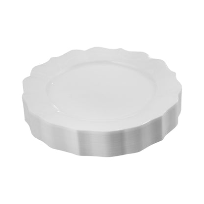 White Round Plastic Plates - Scalloped - Pro Linens