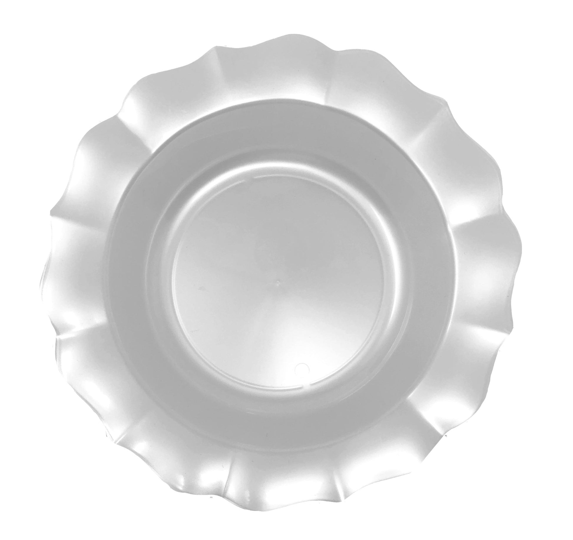 White Round Plastic Plates - Scalloped - Pro Linens