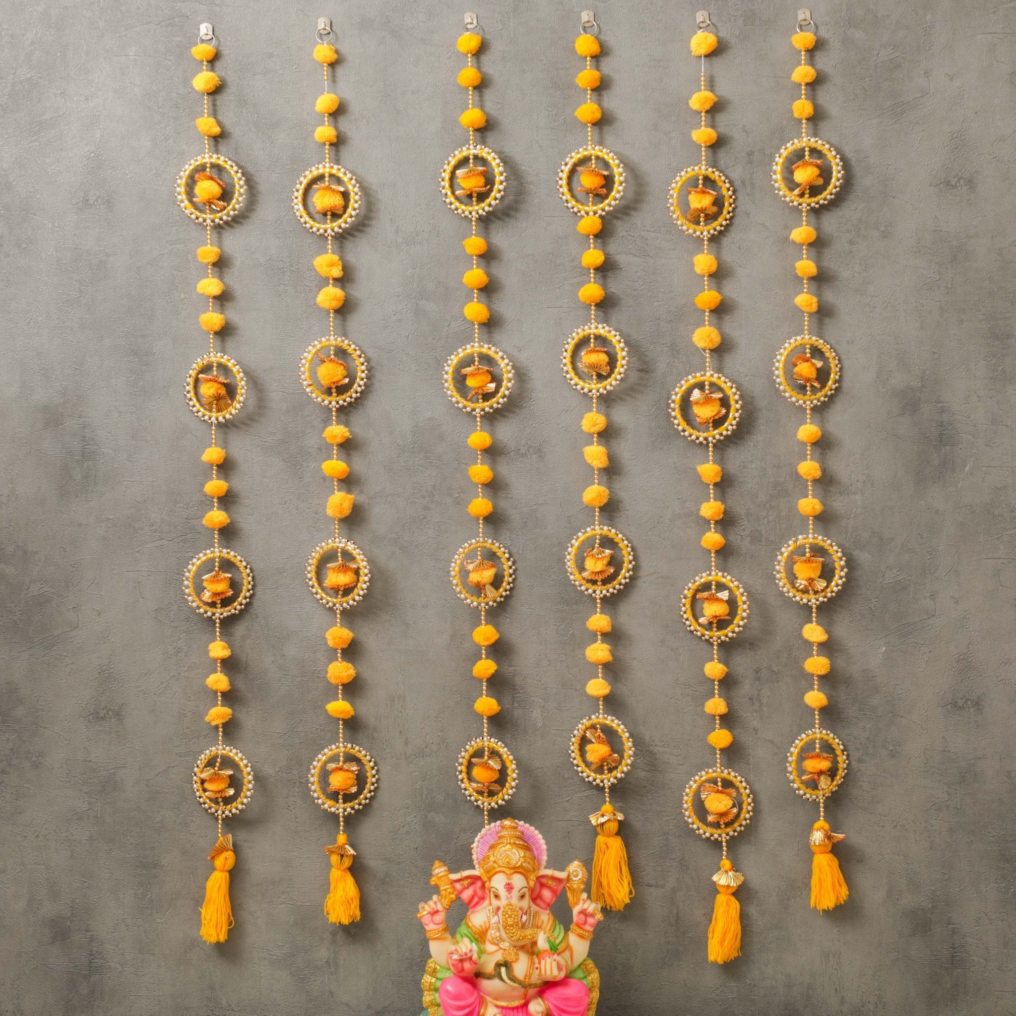 Yellow POM POM garlands with Gota Tassel Gota PRO Indian